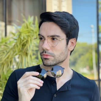 safine com br oculos 2 em 1 clip on masculino redondo dourado e preto douglas 2 0 5