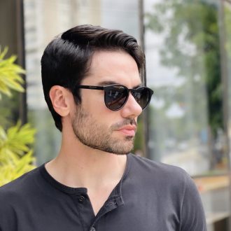 safine com br oculos de sol masculino redondo preto e azul mario 2