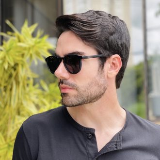 safine com br oculos de sol masculino redondo preto e azul mario