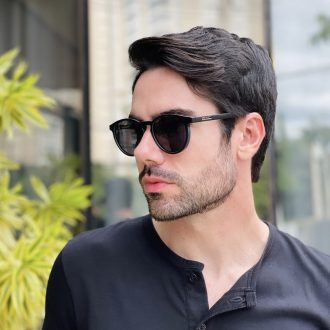 safine com br oculos de sol masculino redondo preto e cinza mario