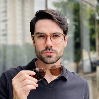 safine com br oculos 2 em 1 clip on masculino redondo marrom transparente mike 3