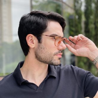 safine com br oculos 2 em 1 clip on masculino redondo marrom transparente mike 8