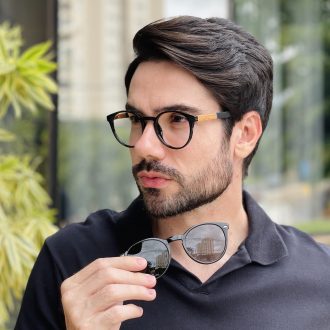 safine com br oculos 2 em 1 clip on masculino redondo preto fosco sergio 25
