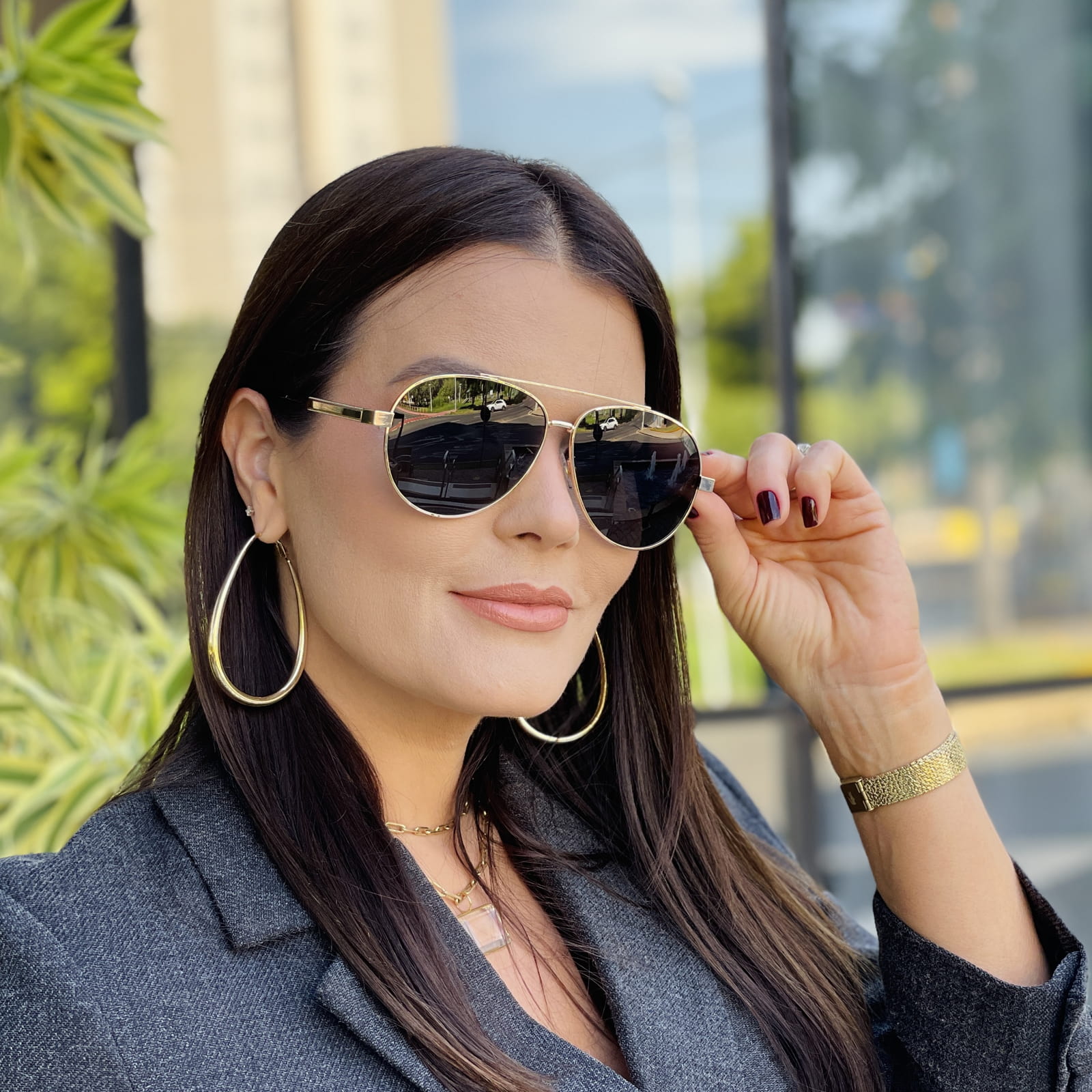 safine com br oculos de sol feminino aviador dourado marisa 3