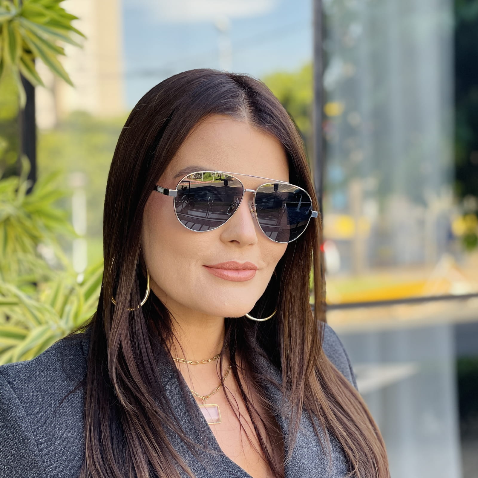 safine com br oculos de sol feminino aviador prata marisa 3