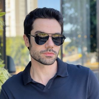 safine com br oculos de sol masculino aviador preto e prata jorge