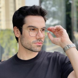 safine com br oculos de grau masculino aviador preto e dourado andre 1