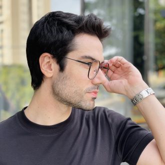 safine com br oculos de grau masculino redondo preto e grafite luigi 2