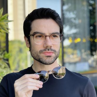 safine com br oculos 2 em 1 clip on masculino redondo marrom e transparente joao 17