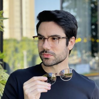 safine com br oculos 2 em 1 clip on masculino redondo marrom e transparente joao 19