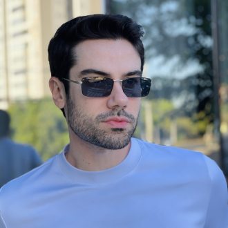 safine com br oculos de sol masculino retangular preto e prata fabio