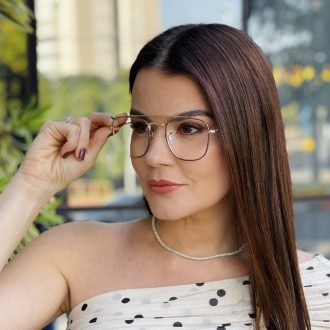 safine com br oculos de grau feminino aviador marrom e dourado larissa