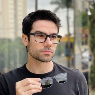 safine com br oculos 3 em 1 clip on masculino retangular azul marcos 3