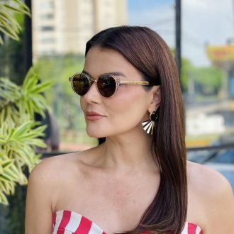 safine com br oculos de sol feminino redondo champanhe dani