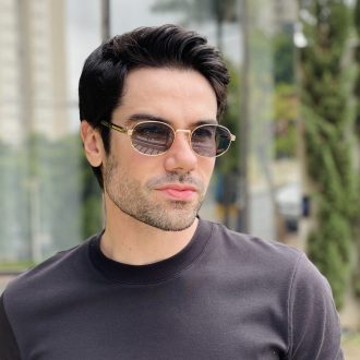 safine com br oculos de sol masculino oval dourado hugo 2 0