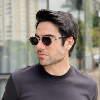 safine com br oculos de sol masculino oval dourado hugo 3