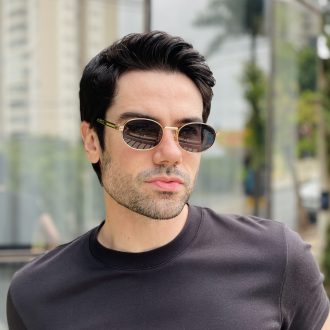 safine com br oculos de sol masculino oval dourado hugo